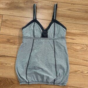 Lululemon Tank Top Womens 8 Striped Grey White Back Pocket Cinch Running Elastic